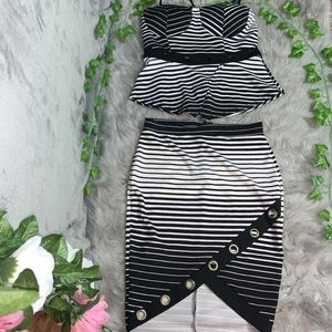 2 peice Black & White Striped Tank top and Skirt